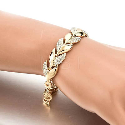 Leaf Alloy Rhinestone Link Bracelets for Women WGBDB93-01-1