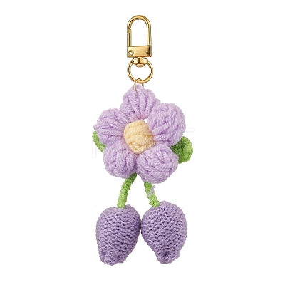 Handmade Crochet Cotton Cherry Flower Hanging Ornaments HJEW-JM02667-04-1