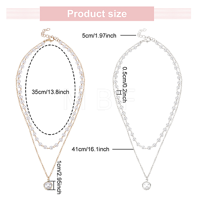 ANATTASOUL 2Pcs 2 Colors Plastic Imitation Pearl Pendants Double Layer Necklaces Set NJEW-AN0001-11-1
