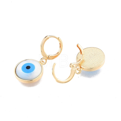 Shell & Synthetic Turquoise Evil Eye Dangle Leverback Earrings EJEW-N012-60-1
