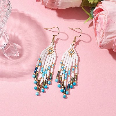 Woven Seed Beads & Natural Magnesite Tassel Earrings EJEW-MZ00154-04-1