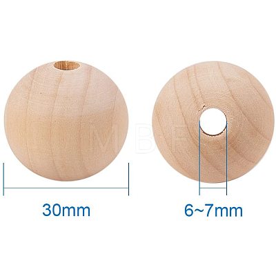 Round Unfinished Wood Beads WOOD-PH0004-30mm-LF-1