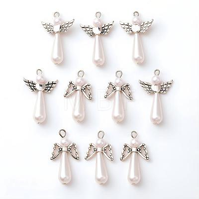 Acrylic Imitation Pearl with Alloy Pendants PALLOY-YW00001-1