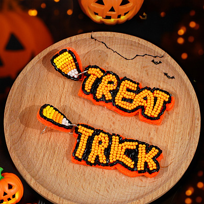 Halloween Handmade Glass Seed Beads Dangle Stud Earrings WA9568-1-1