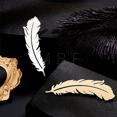 HOBBIESAY 2Pcs 2 Colors 201 Stainless Steel Feather Lapel Pin JEWB-HY0001-29-1