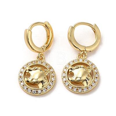 Leopard Head Real 18K Gold Plated Brass Dangle Hoop Earrings EJEW-Q797-05C-G-1