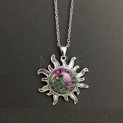 Natural Ruby in Zoisite Sun Pendant Alloy Chain Vintage Necklaces WB3716-17-1