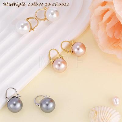 Pearl Earrings Gray Round Ball Hoop Dangle Earrings Stud Elegant Shell Pearl Drop Stud Imitation Freshwater Cultured Pearls Earrings Brass Charms Jewelry Gift for Women JE1096A-1