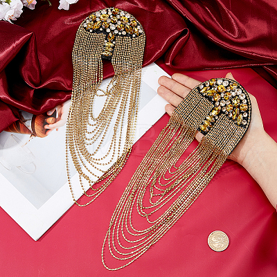 2Pcs Felt & Rhinestone & Iron Tassel Epaulettes AJEW-FH0009-06-1