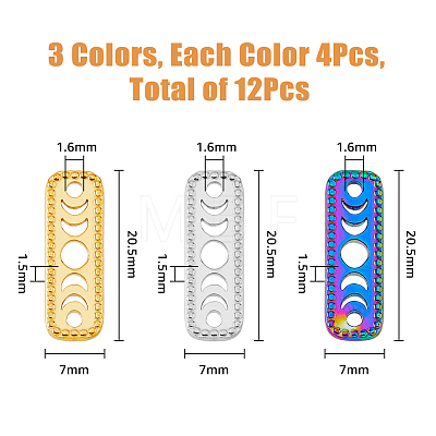 12Pcs 3 Colors 304 Stainless Steel Connector Charms STAS-FH0002-02-1