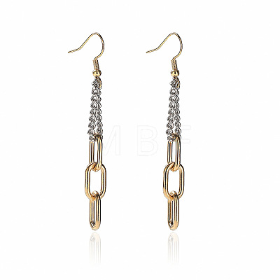 Two Tone 304 Stainless Steel Oval Link Chain Tassel Dangle Earrings WGAE672-02-1