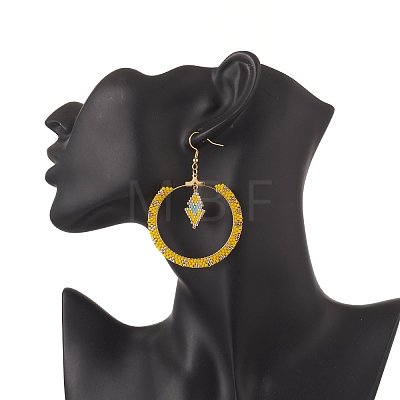 Glass Seed Braided Ring & Rhombus Dangle Earrings EJEW-MZ00050-1