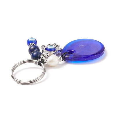Natural Lapis Lazuli & Freshwater Pearl Bead Keychain KEYC-JKC00365-01-1