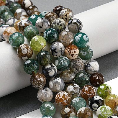 Faceted Natural Fire Crackle Agate Beads Strands G-F447-12mm-N03-1