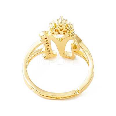 Clear Cubic Zirconia Initial Letter with Crown Adjustable Ring RJEW-M139-17M-1