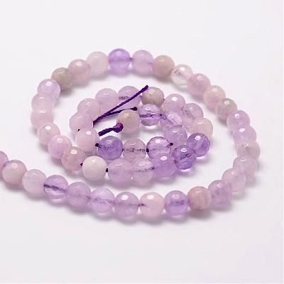 Faceted Round Natural Amethyst Beads Strands G-K078-6mm-1