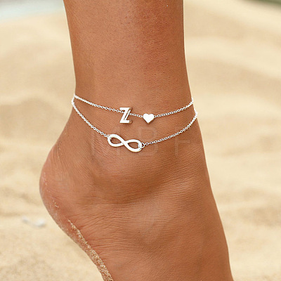 Alloy Infinity Heart Initial Charm Double Layer Anklets for Women FS-WG74AE6-26-1