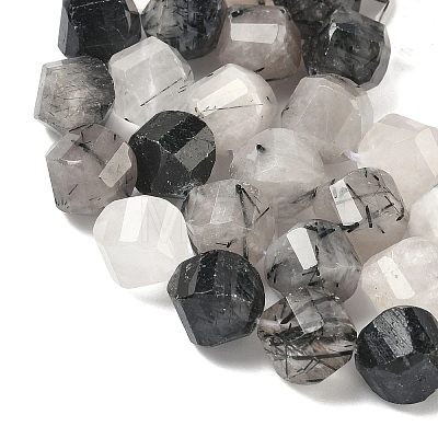 Natural Tourmalinated Quartz/Black Rutilated Quartz Beads Strands G-C267-B02-1