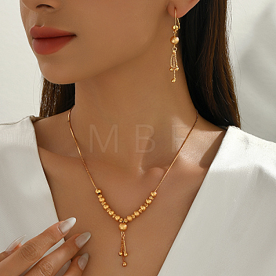 Vintage Brass Round Beaded Tassel Necklace & Earrings for Women VG0776-1