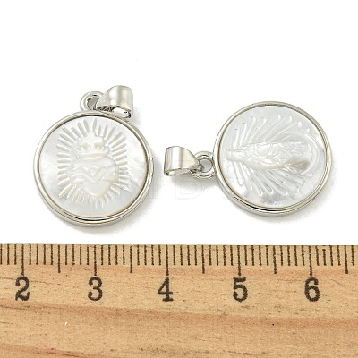 Rack Plating Brass Pave Natural White Shell Pendants KK-U025-11P-04-1