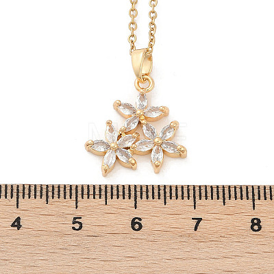 Flower Brass Micro Pave Cubic Zirconia Pendant Neckalces NJEW-C076-22G-1