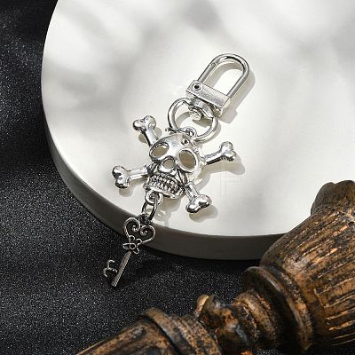 Halloween Skull & Key Alloy Pendant Decorations HJEW-JM02219-1