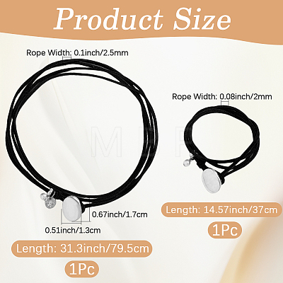 2Pcs 2 Styles Alloy Rectangle PU Leather Layered Cord Choker Necklaces for Women NJEW-CL0001-34B-1