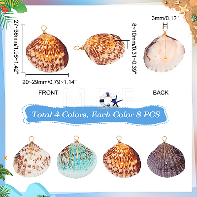 32Pcs 4 Colors Dyed Natural Shell Pendants PALLOY-AB00144-1