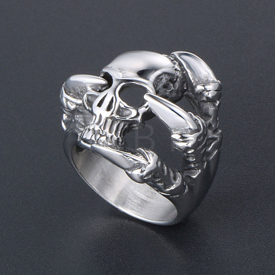 Titanium Steel Skull with Claw Finger Ring SKUL-PW0002-031D-P-1
