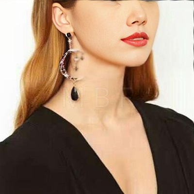 Moon with Teardrop Alloy Rhinestone Dangle Stud Earrings FS-WG3EB84-01-1