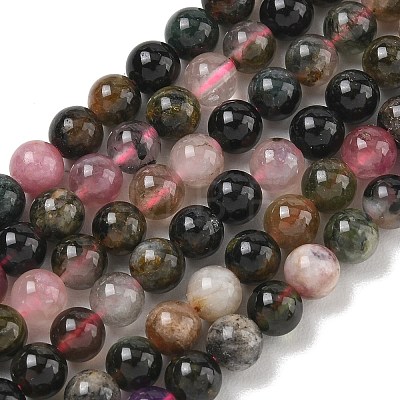 Natural Tourmaline Beads Strands G-R446-6mm-03-1