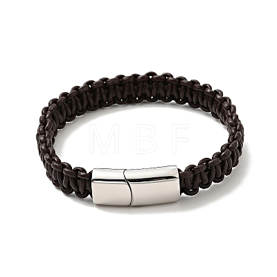 Leather Braided Cord Bracelet with 304 Stainless Steel Magnetic Clasp for Men Women BJEW-C021-10-1