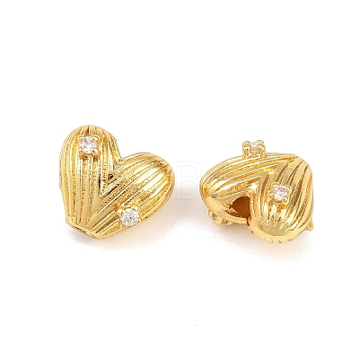 Heart Brass Micro Pave Clear Cubic Zirconia Beads KK-K340-43G-1