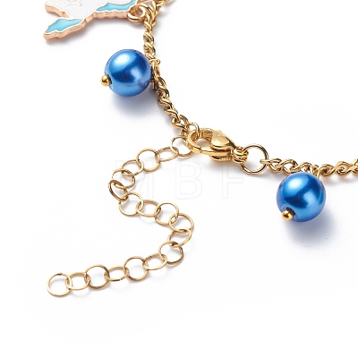 Alloy Enamel & Glass Pearl Charm Bracelet with 304 Stainless Steel Chains for Women BJEW-JB08707-02-1