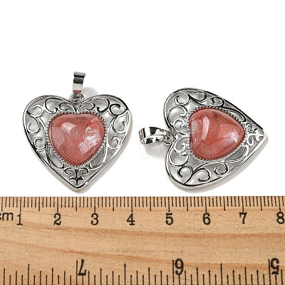 Cherry Quartz Glass Peach Love Heart Pendants G-G158-01W-1