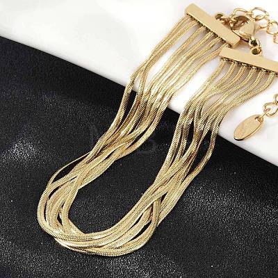 304 Stainless Steel Snake Chain Multi-Strand Bracelets For Women BJEW-Z095-01B-G-1