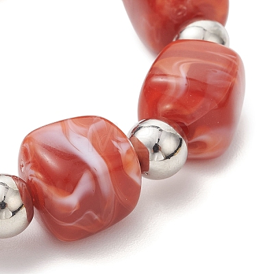 3Pcs Two Tone Acrylic & CCB Plastic Cuboid Beaded Stretch Bracelets for Women BJEW-JB13302-01-1