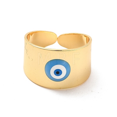 Enamel Evil Eye Open Cuff Rings RJEW-P042-02G-01-1