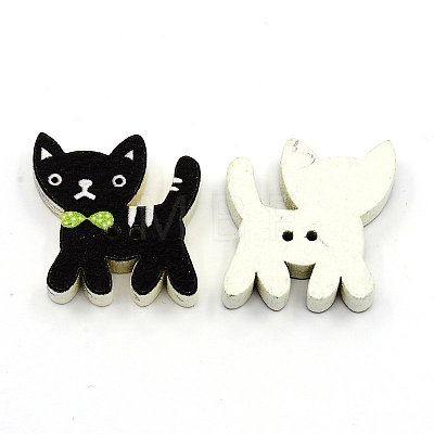Cat Printed Wooden Buttons X-BUTT-N001-30-1