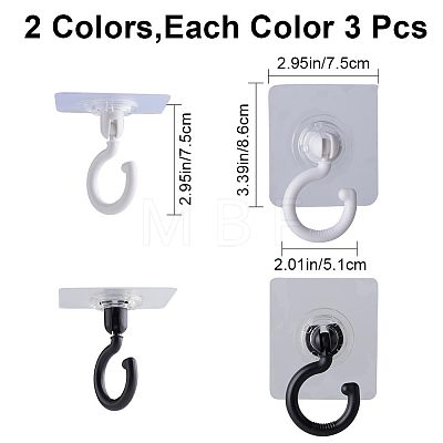 Gorgecraft 6Pcs 2 Colors Rotatable Self Adhesive Plastic Hook Hangers AJEW-GF0007-27-1