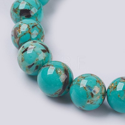 Natural Sea Shell and Synthetic Turquoise Assembled Beaded Stretch Bracelet BJEW-P211-02-6mm-1