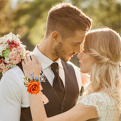 2Pcs 2 Style Silk Cloth & Plastic Imitation Flower Corsage Boutonniere & Wrist Corsage JEWB-CP0001-27B-1