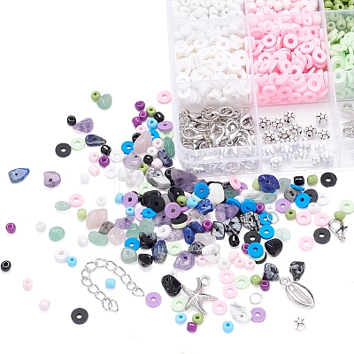 Mixed Stone & Glass Seed & Polymer Clay Beads DIY Jewelry Set Making Kit DIY-YW0004-73-1