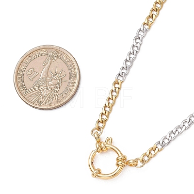 Two Tone 4MM 304 Stainless Steel Cuban Link Chain Necklaces with Spring Ring Clasps NJEW-JN05707-1