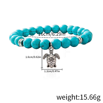 Synthetic Turquoise Beaded Stretch Bracelets PW-WGFC66C-09-1