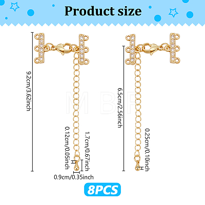 8Pcs Brass Micro Pave Clear Cubic Zirconia Slide Lock Clasps HJEW-UN00140-1