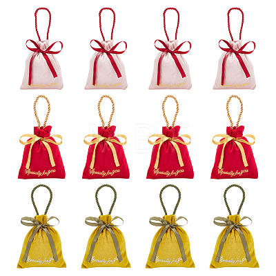  12Pcs 3 Colors Velvet Jewelry Drawstring Gift Bags with Rope Handle ABAG-NB0001-97-1