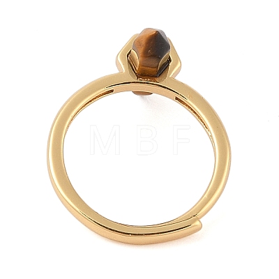 Double Pointed Hexagonal Prism Natural Tiger Eye Adjustable Rings for Women RJEW-G327-01G-12-1