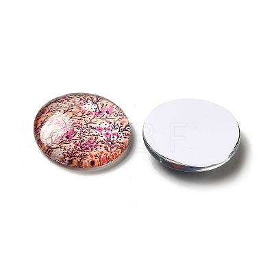 Flatback Half Round/Dome Flower and Plants Pattern Glass Cabochons GGLA-R026-20mm-15-1