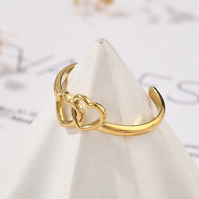 Heart 304 Stainless Steel Open Cuff Rings RJEW-R014-03G-01-1